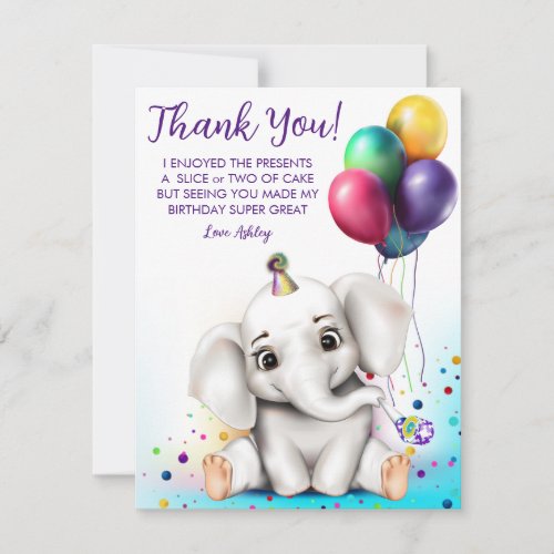 Cute Elephant Birthday Thank You Card