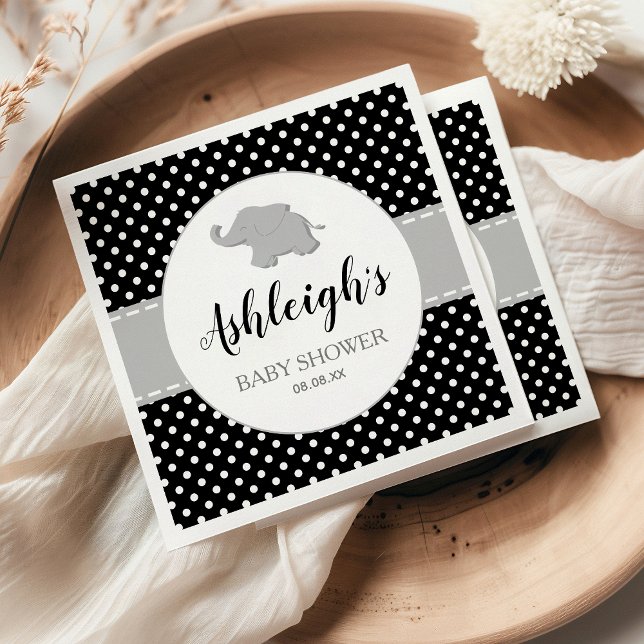 Cute Elephant Black White Polka Dot Baby Shower Napkins (Creator Uploaded)