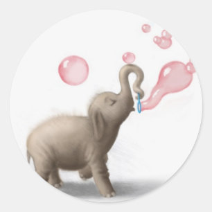 cute elephant blowing pink bubbles classic round sticker