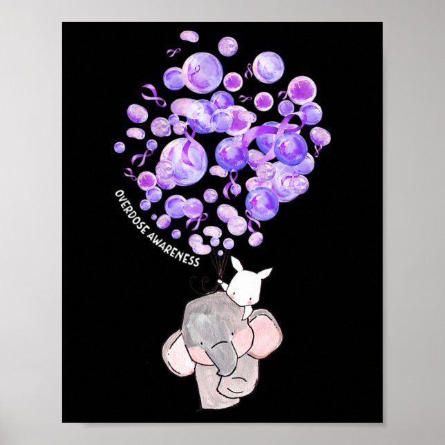 Cute Elephant Blowing Up Purple Balloons Overdose  Poster (Front)