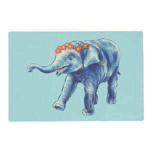 Cute Elephant Blue Animal Lover Kids Placemat