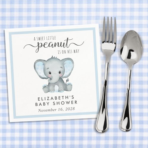 Cute Elephant Blue Baby Boy Shower Napkins