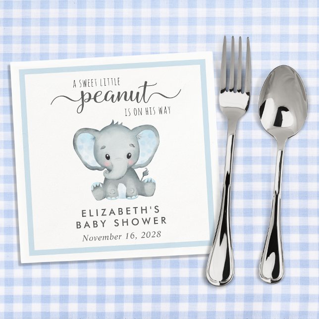 Cute Elephant Blue Baby Boy Shower Napkins (Creator Uploaded)