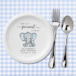 Cute Elephant Blue Baby Boy Shower Paper Plates<br><div class="desc">Cute paper plates for your baby boy shower with "A Sweet Little Peanut Is On His Way" in soft grey typography and a stylish script with swashes,  and a pastel blue watercolor of a baby elephant. Personalize the mother-to-be's name and shower date in simple grey typography.</div>