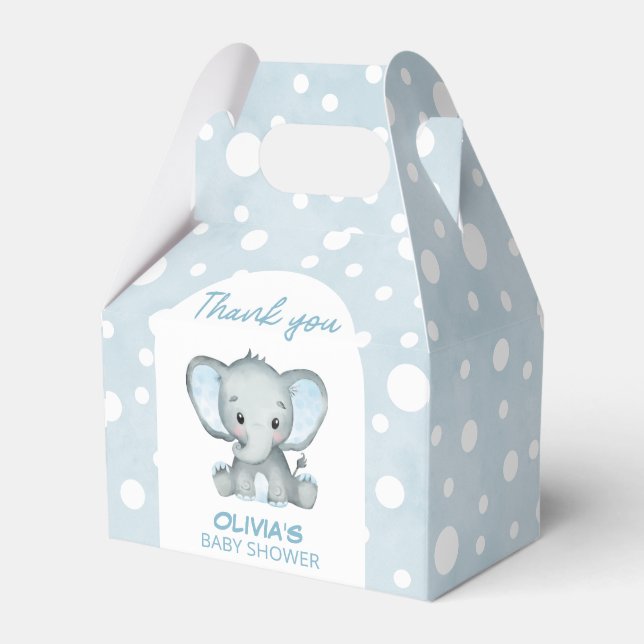 Cute Elephant blue Baby Shower Favor Boxes (Front Side)
