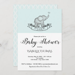 Cute Elephant Blue Baby Shower Invitation