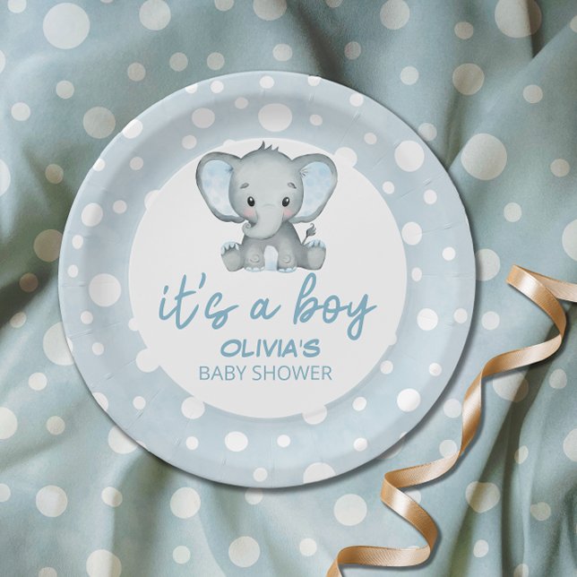 Cute Elephant blue Baby Shower Paper Plates (Creator Uploaded)