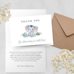 Cute Elephant Blue Baby Shower Thank You Card