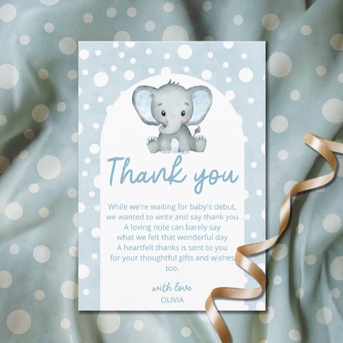 Cute Elephant blue Baby Shower Thank you Card