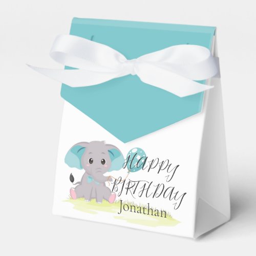 Cute Elephant Blue Birthday Boy Favor Box
