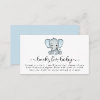 Cute Elephant Blue Books For Baby Shower Enclosure Card