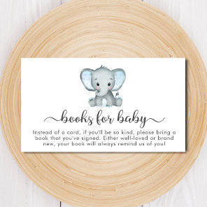 Cute Elephant Blue Books For Baby Shower Enclosure Card