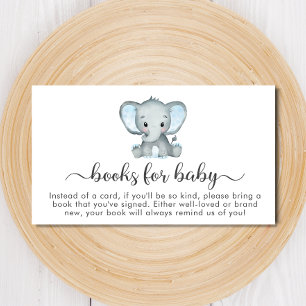 Cute Elephant Blue Books For Baby Shower Enclosure Card