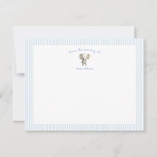 Cute Elephant blue border Baby Boy  Thank You Card (Front)