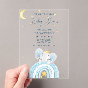 Cute elephant blue boy baby shower acrylic invitations