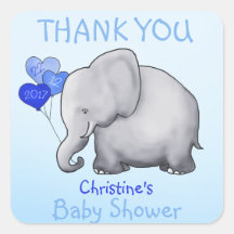 Cute Elephant Blue Boy Baby Shower Thank You Favor