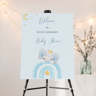 Cute elephant  blue boy baby shower welcome sign