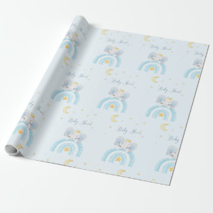 Cute elephant blue boy baby shower wrapping paper