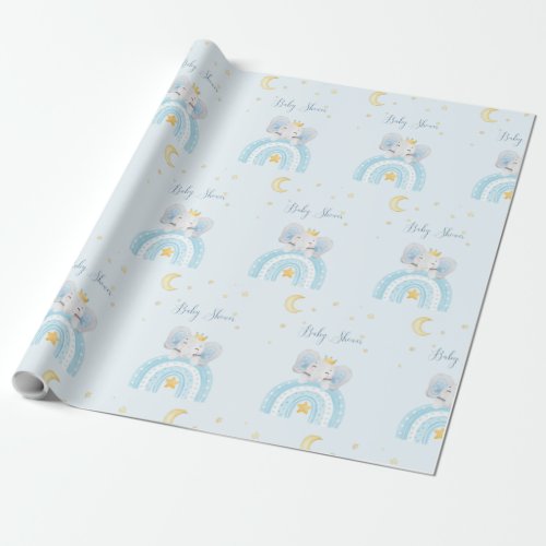 Cute elephant  blue boy baby shower  wrapping paper