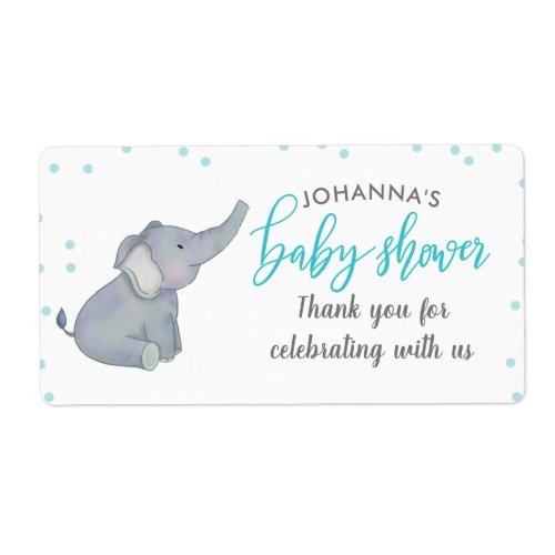 Cute Elephant Blue Confetti Baby Shower Thank You Label