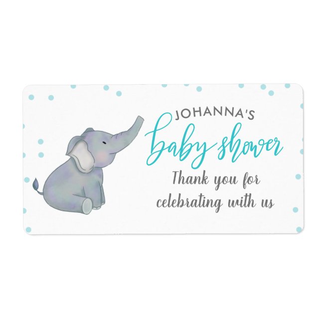 Cute Elephant Blue Confetti Baby Shower Thank You Label (Front)