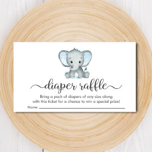 Cute Elephant Blue Diaper Raffle Baby Shower Enclosure Card