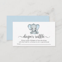 Cute Elephant Blue Diaper Raffle Baby Shower Enclosure Card