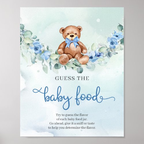 Cute elephant blue flower Guess The Baby Food game Poster