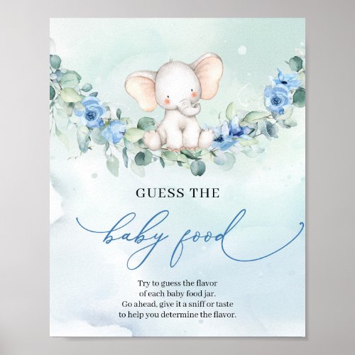 Cute elephant blue flower Guess The Baby Food game Poster
