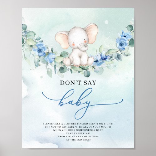 Cute Elephant blue flowers dont say baby game Poster