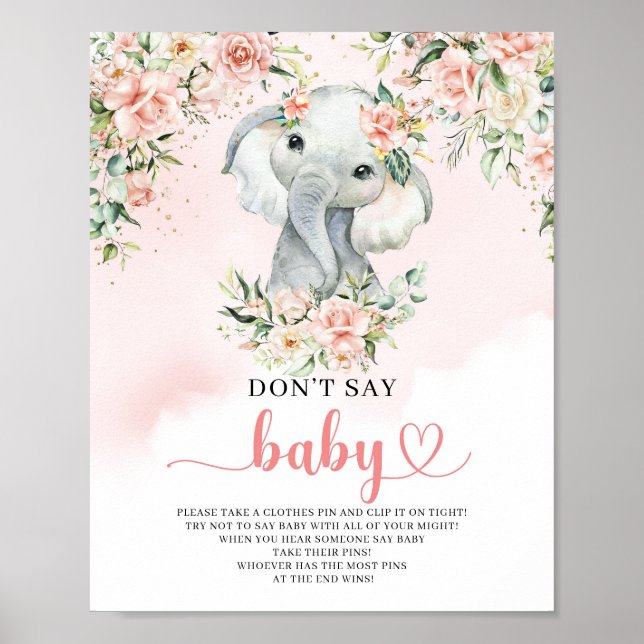 Cute Elephant blue flowers don't say baby game Poster (Front)