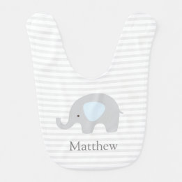 Cute Elephant Blue Gray Striped Boy Baby Bib