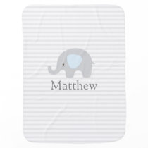 Cute Elephant Blue Gray Striped Boy Baby Blanket Cute Elephant Blue Gray Striped Boy Baby Blanket