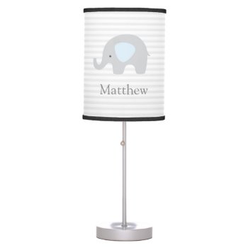 Cute Elephant Blue Gray Striped Boy Baby Nursery Table Lamp by MinaStudio at Zazzle