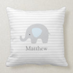 Cute Elephant Blue Gray Striped Boy  Throw Pillow