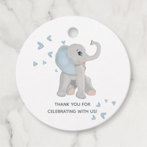 Cute Elephant Blue Gray Watercolor Baby Shower Favor Tags