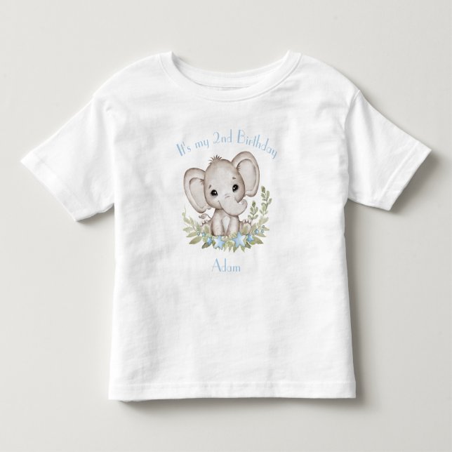 Cute Elephant Blue Green Birthday Boy Toddler T-shirt (Front)