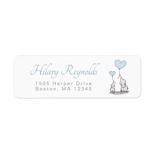 Cute Elephant Blue Heart Balloons Boy Baby Shower Label