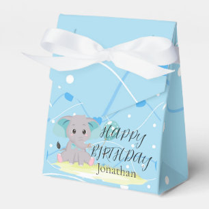 Cute Elephant Blue heart Birthday Boy Favor Box