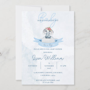 Cute Elephant Blue its a Boy Baby Shower Invitation
