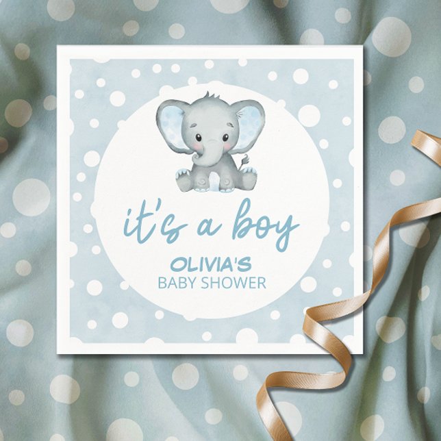 Cute Elephant blue It's a Boy Baby Shower  Napkins (Creator Uploaded)