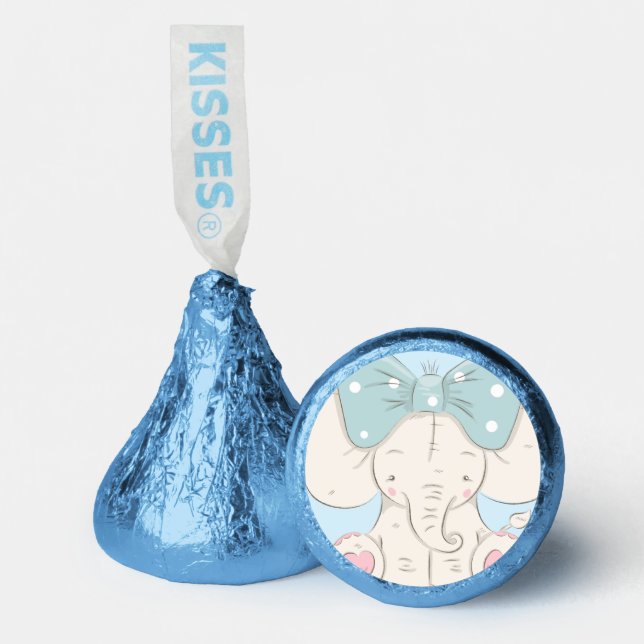 Cute Elephant Blue Polka Dot Bow Baby Shower Hershey®'s Kisses® (Front)