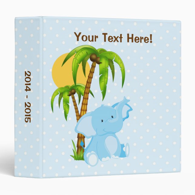 Cute Elephant Blue Polka Dots Photo Album 3 Ring Binder (Front/Spine)