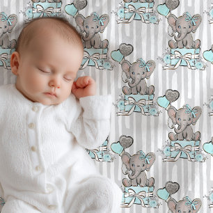 Cute elephant blue silver boy baby shower blanket