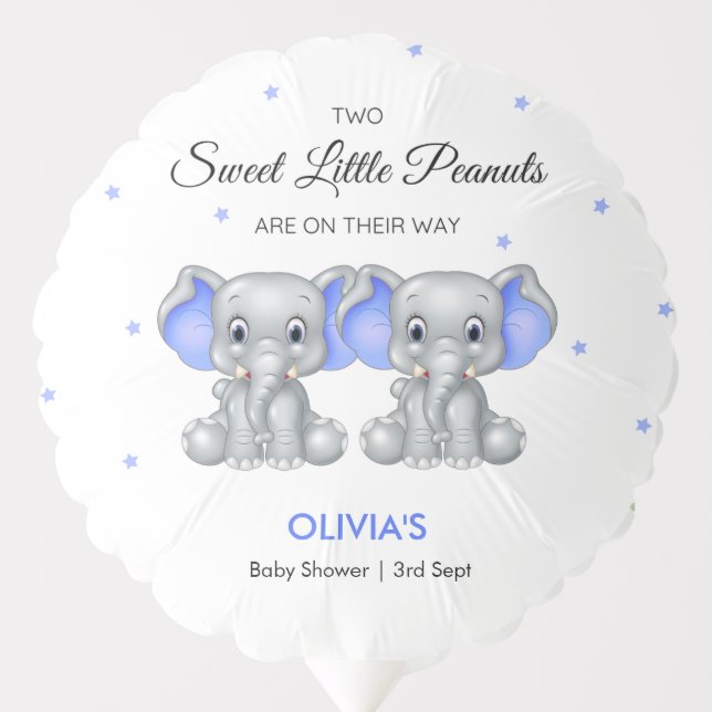 Cute Elephant Blue Twin Boys Baby Shower   Balloon (Front)