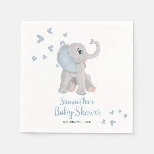 Cute Elephant Blue Watercolor Baby Shower Elegant Napkins