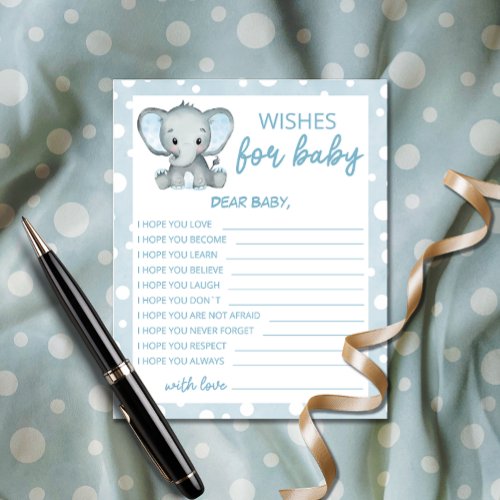 Cute Elephant blue Wishes for Baby card