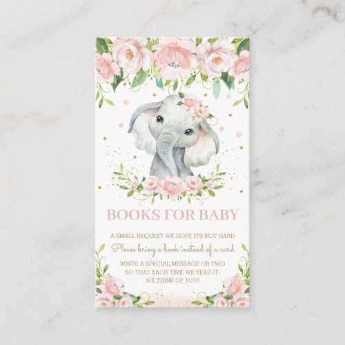 Cute Elephant Blush Pink Floral Books for Baby Enclosure Card