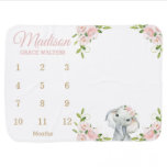 Cute Elephant Blush Pink Floral Monthly Milestone Baby Blanket Cute Elephant Blush Pink Floral Monthly Milestone Baby Blanket