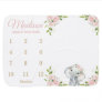 Cute Elephant Blush Pink Floral Monthly Milestone Baby Blanket